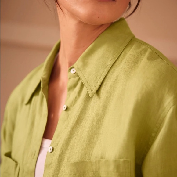 Mint Velvet Green Linen Sleeved Shirt - Picture 5 of 8